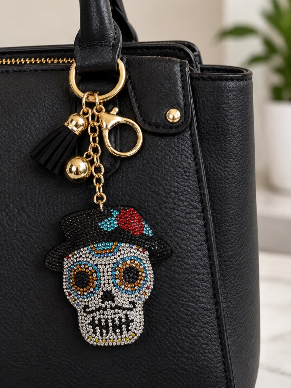 Chunky embellished sugar skull bag charm keychain